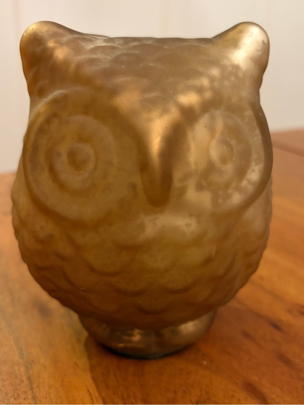 Vintage 1970s Iridescent Gold Glass Owl Figurine 5” Retro MCM Boho Chic Woodland